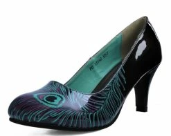 A8480L Black & Purple Peacock Feather Anti-Pop Heel Womens