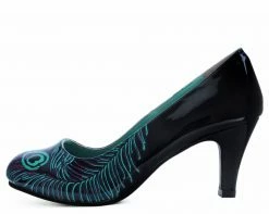 A8480L Black & Purple Peacock Feather Anti-Pop Heel Womens