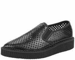 A8894 Womens Black Perf Pointed Slip Ons