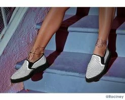 A9030 White Perforated Pointed Slip Ons