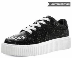 A9314 Womens Black & Chrome Paint Splatter Casbah Creeper