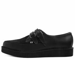 A9348 Black Leather & Cowhair 2-Buckle Pointed Creeper