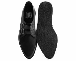 A9348 Black Leather & Cowhair 2-Buckle Pointed Creeper