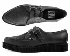 A9348 Black Leather & Cowhair 2-Buckle Pointed Creeper