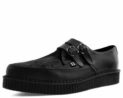 A9348 Black Leather & Cowhair 2-Buckle Pointed Creeper