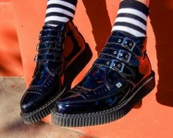 A9350 Womens Black Hologram Patent 3-Buckle Pointed Boot