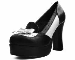 A9386L Black & White Loafer Platform Heel
