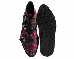 A9411 Vegan Red Plaid 4-Buckle Pointed Boot