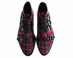 A9411 Vegan Red Plaid 4-Buckle Pointed Boot