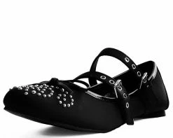 A9435L CLEARANCE Black Double Strap Studded Ballet Flat