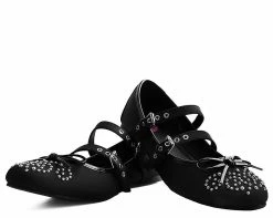 A9435L CLEARANCE Black Double Strap Studded Ballet Flat