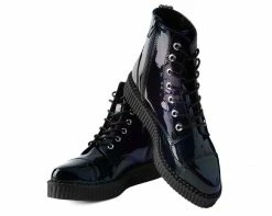 A9502 Black Hologram Pointed Lace Up Boot Womens