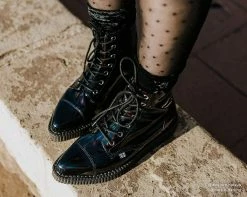 A9502 Black Hologram Pointed Lace Up Boot Womens
