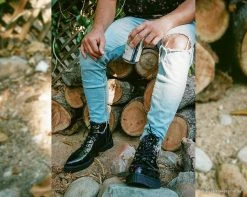 A9502 Black Hologram Pointed Lace Up Boot Womens