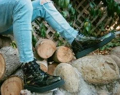 A9502 Black Hologram Pointed Lace Up Boot Womens