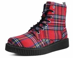A9503 Red Plaid Pointed Lace Up Boot