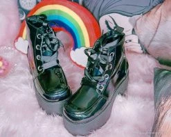 A9505L Black Hologram Patent Nosebleed Boot Womens