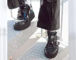 A9568 Black Hologram & Glitter Velcro Casbah Creeper Womens