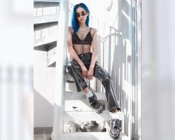 A9568 Black Hologram & Glitter Velcro Casbah Creeper Womens