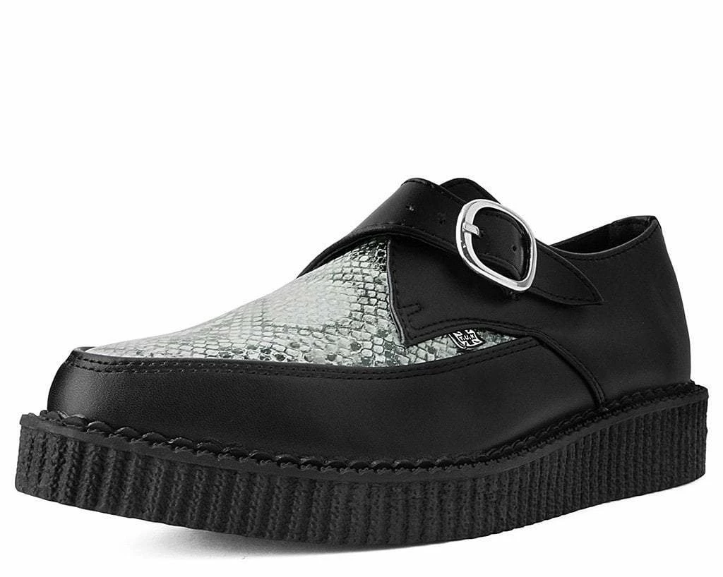Discount ๐ฏ A9651 ๐ฉ Womens Black & Grey Snake Pointed Buckle Creeper ๐ 1 A9651 Womens Black & Grey Snake Pointed Buckle Creeper