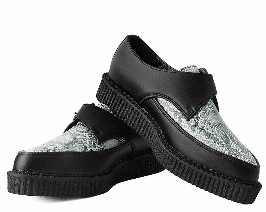 Discount ๐ฏ A9651 ๐ฉ Womens Black & Grey Snake Pointed Buckle Creeper ๐ 3 A9651 Womens Black & Grey Snake Pointed Buckle Creeper
