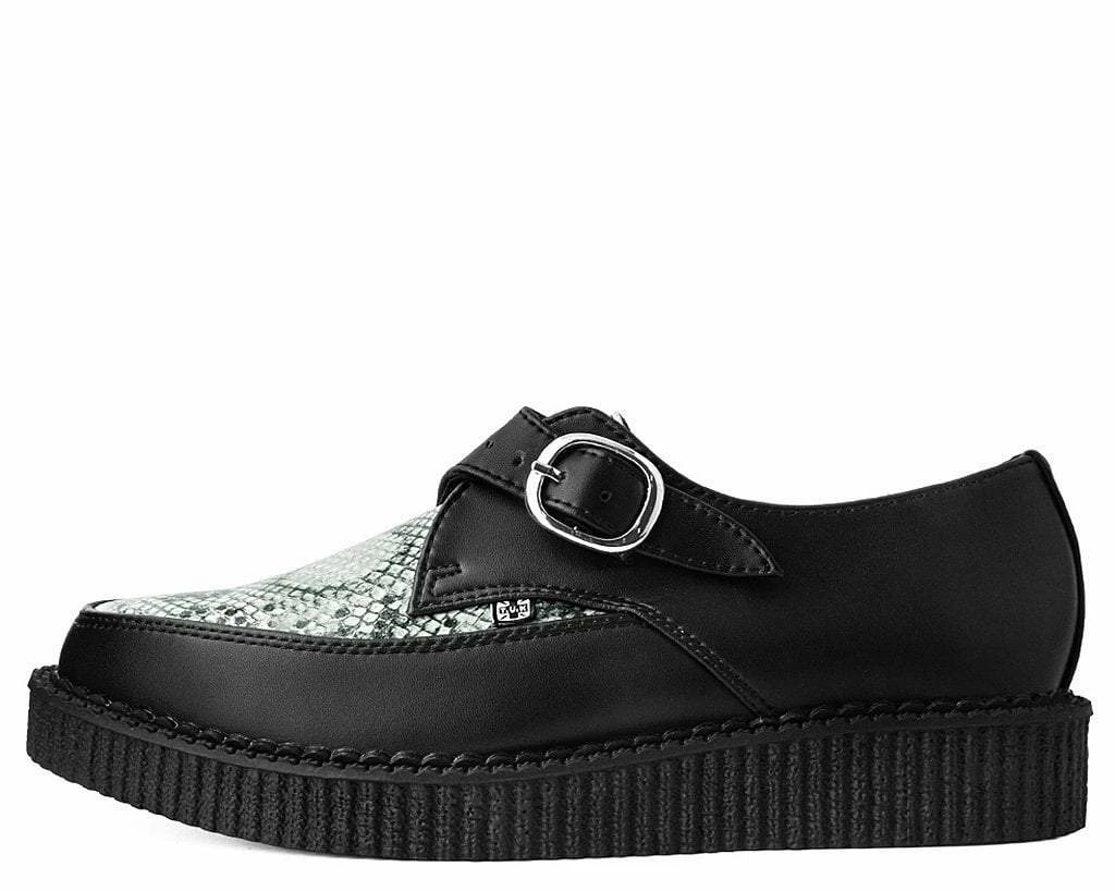 Discount ๐ฏ A9651 ๐ฉ Womens Black & Grey Snake Pointed Buckle Creeper ๐ 4 A9651 Womens Black & Grey Snake Pointed Buckle Creeper