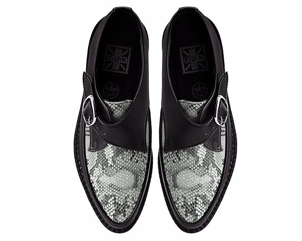 Discount ๐ฏ A9651 ๐ฉ Womens Black & Grey Snake Pointed Buckle Creeper ๐ 6 A9651 Womens Black & Grey Snake Pointed Buckle Creeper