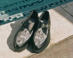 Discount ๐ฏ A9651 ๐ฉ Womens Black & Grey Snake Pointed Buckle Creeper ๐ 18 A9651 Womens Black & Grey Snake Pointed Buckle Creeper