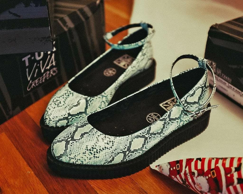 Brand new ๐ฏ A9705L Glow Snakeskin Pointed Ballet Ankle Strap Creeper ๐ฏ 6 A9705L Glow Snakeskin Pointed Ballet Ankle Strap Creeper