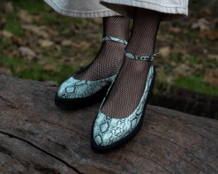 A9705L Glow Snakeskin Pointed Ballet Ankle Strap Creeper