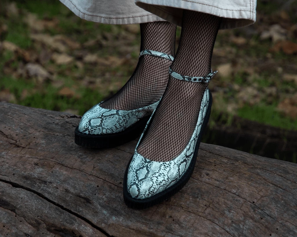 Brand new ๐ฏ A9705L Glow Snakeskin Pointed Ballet Ankle Strap Creeper ๐ฏ 2 A9705L Glow Snakeskin Pointed Ballet Ankle Strap Creeper