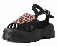 A9722L Black & Leopard Wave Platform Sandal Womens