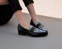 A9766 Black & White Zebra Print Loafer Mary Janes
