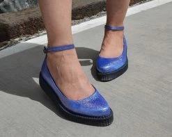 A9882L Blue Shimmer Pointed Ballet Creeper Womens