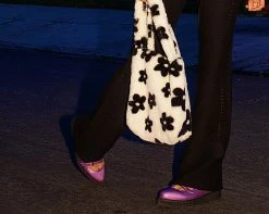 A9898L Purple Metallic Multi-Strap Pointed Mary Jane Womens