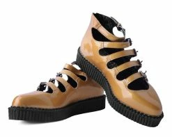 A9899L Womens Mustard Metallic Multi-Strap Pointed Mary Jane