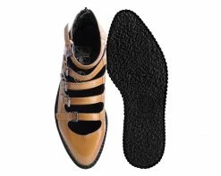 A9899L Womens Mustard Metallic Multi-Strap Pointed Mary Jane