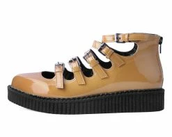 A9899L Womens Mustard Metallic Multi-Strap Pointed Mary Jane