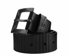 BT01 Black Leather 40mm Ridged Belt - *FINAL SALE/NON-RETURNABLE