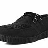 F9779 Black Faux Suede D-Ring Interlace Creeper Womens