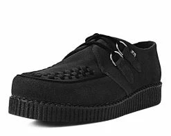 F9779 Black Faux Suede D-Ring Interlace Creeper Womens