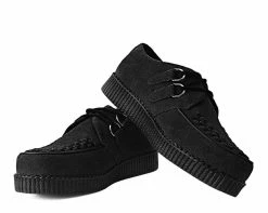 F9779 Black Faux Suede D-Ring Interlace Creeper Womens