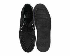F9779 Black Faux Suede D-Ring Interlace Creeper Womens