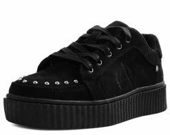 T2273 Womens Black Faux Suede Studded Anarchic R!OT Creeper