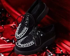 T2308 Black Faux Suede White Interlace Anarchic Creeper