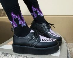 TSK1063 Black Purple & Grey Flame Socks Womens