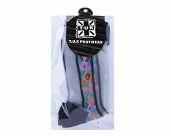 TSK1080 Black Stripe Floral Sheer Sock Vegan