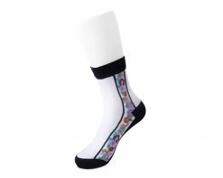 TSK1080 Black Stripe Floral Sheer Sock Vegan