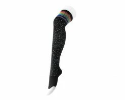 TSK1126 Black Rainbow Varsity Rhinestone Over-The-Knee Sock