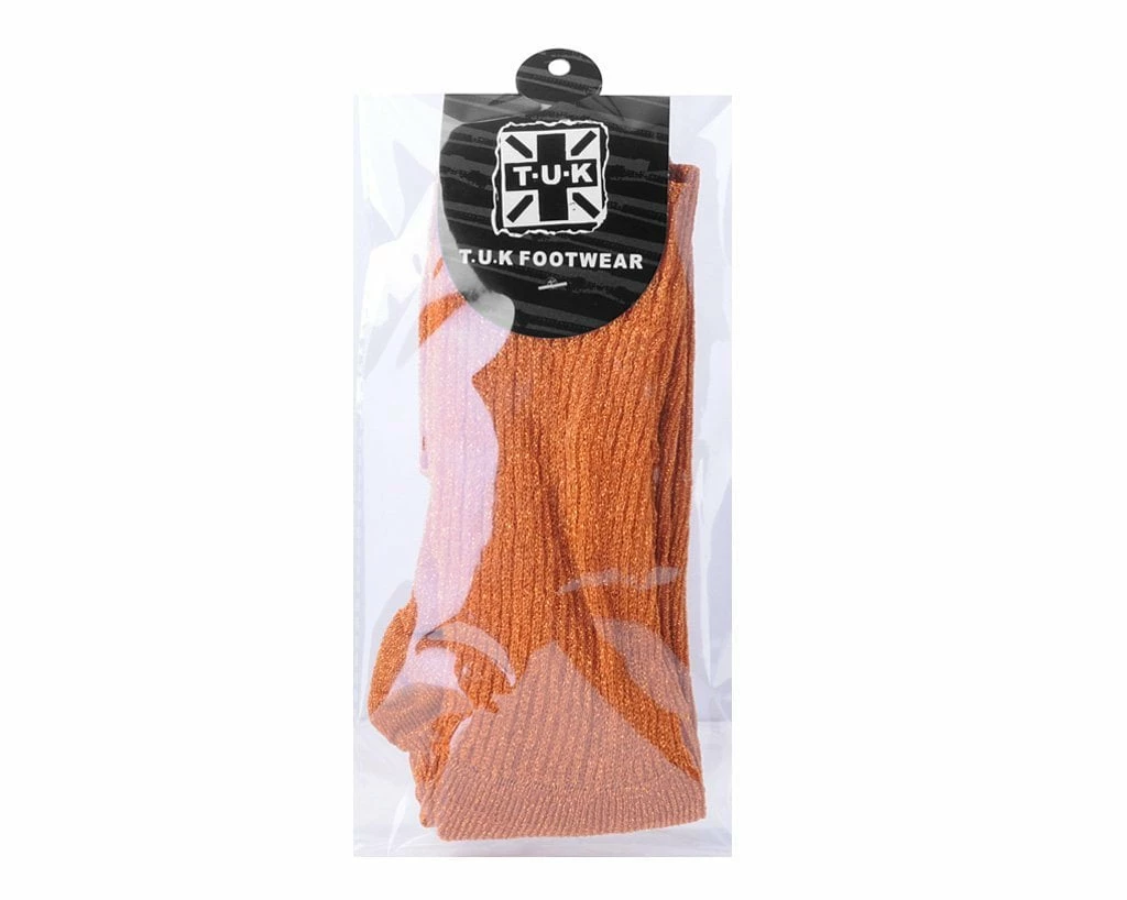 Promo π TSK1129 π© Womens Orange Ribbed Glitter Sock β¨ 4 TSK1129 Womens Orange Ribbed Glitter Sock